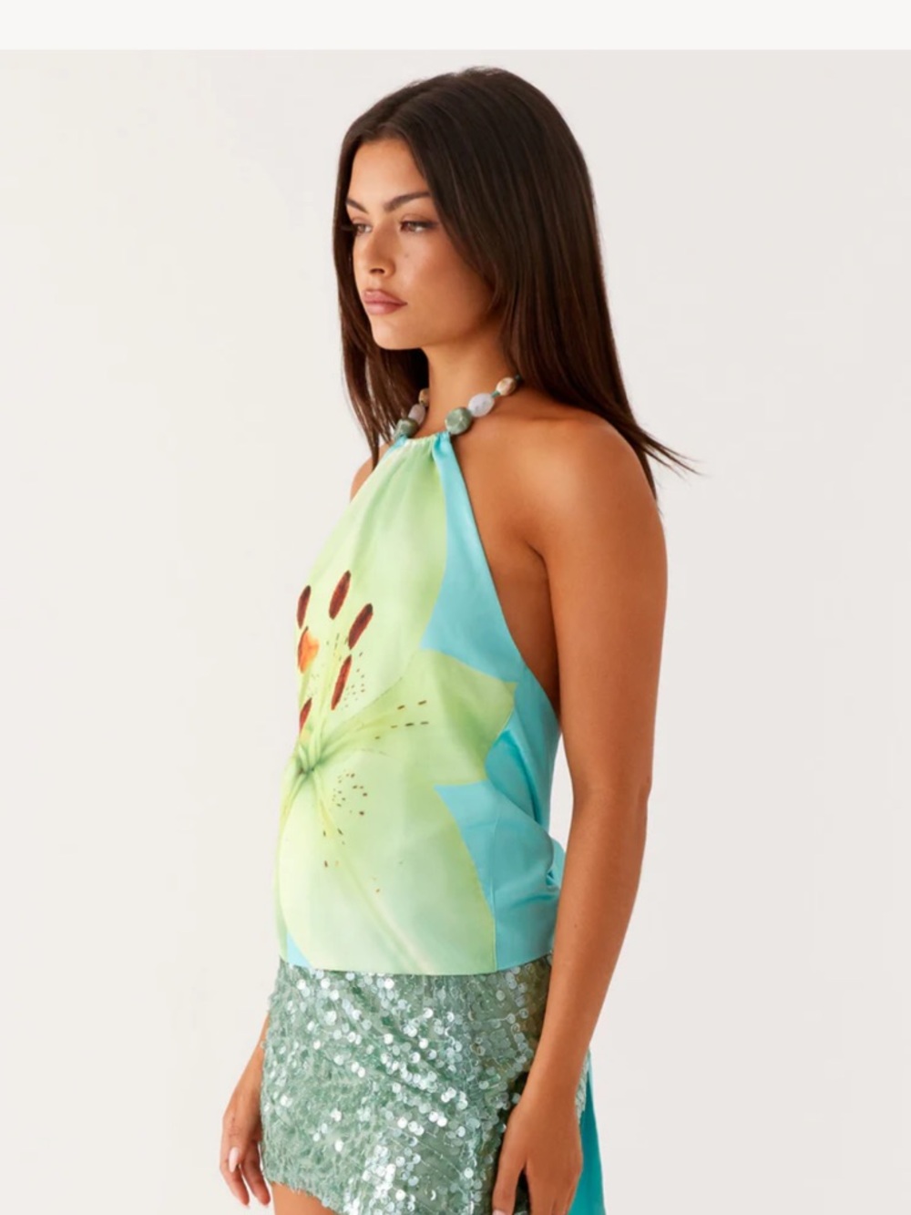 Peppermayo Dalila Beaded Tie Back Top - Turquoise Floral Size 2 XS - Picture 3 of 5
